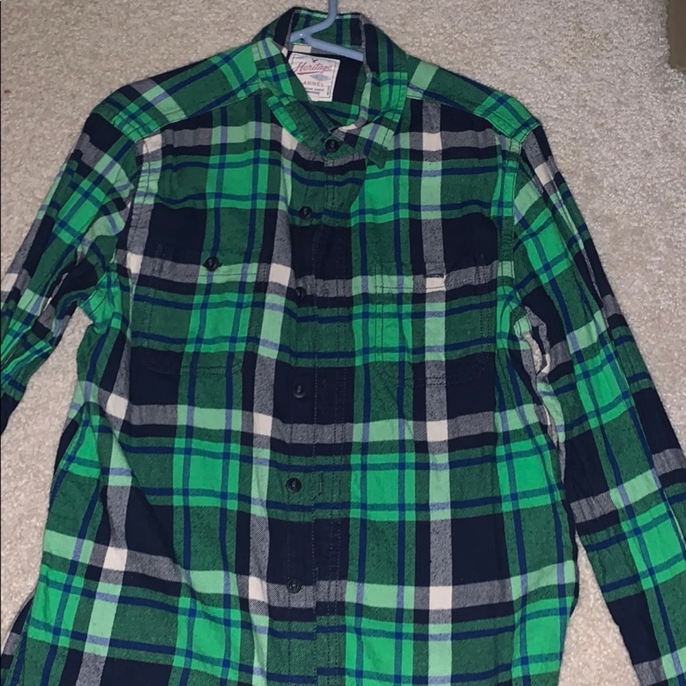 American Eagle plaid green, white & blue shirt